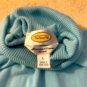Talbots, blue turtleneck sweater. Size large.